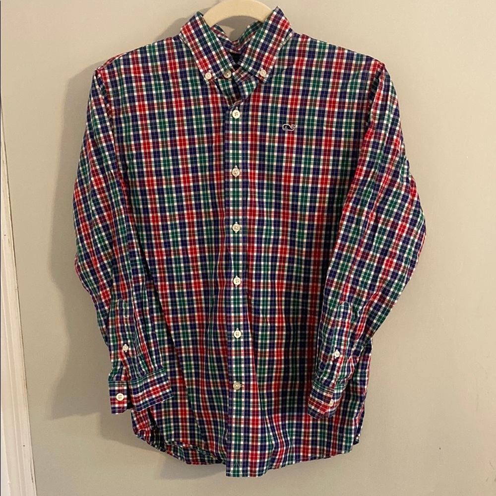 Vineyard Vines Red, Navy and Green Button Down Shirt